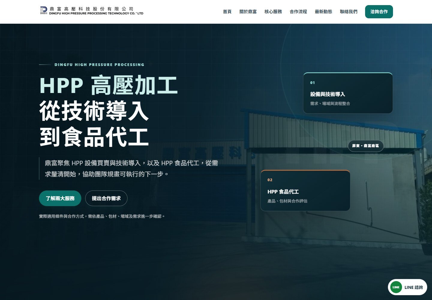 Página de inicio de escritorio de la web corporativa de Dingfu HPP