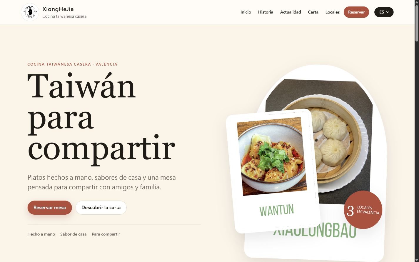 Live desktop homepage of the Spanish Xiong He Jia website