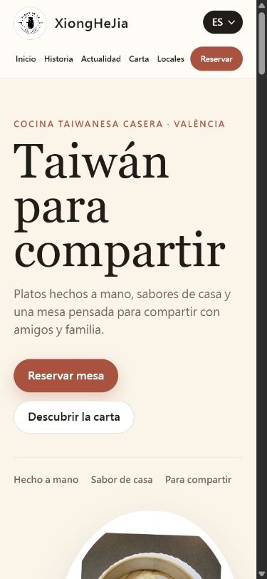 Live mobile homepage of the Spanish Xiong He Jia website
